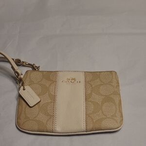 Coach Beige and Cream Signature Wristlet